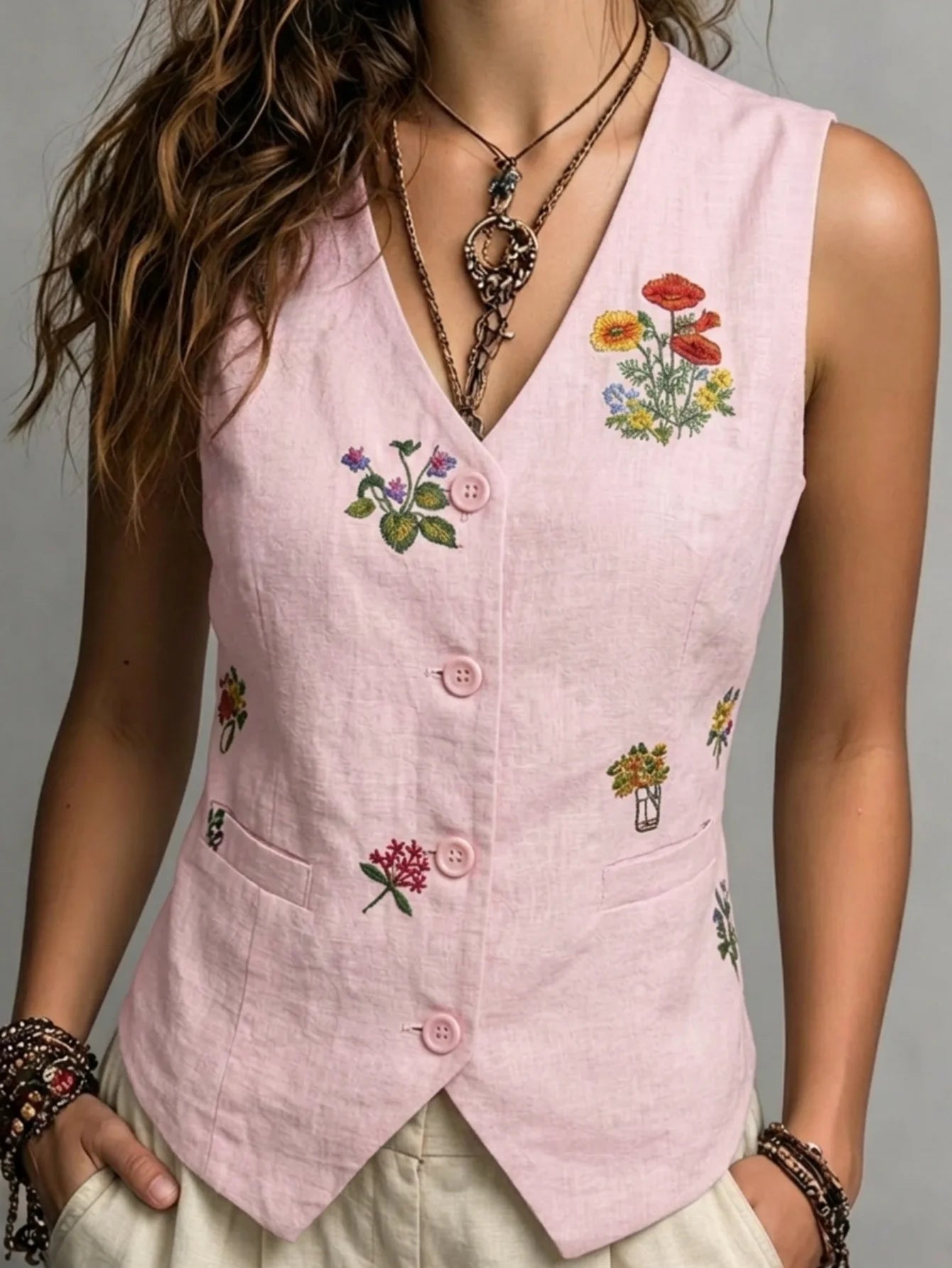 Lavender – Embroidered linen vest