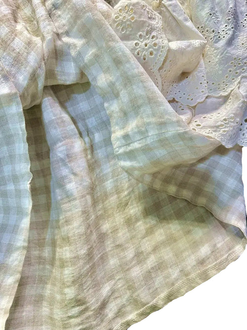 Meadow Rue – Checked skirt with lace flounces