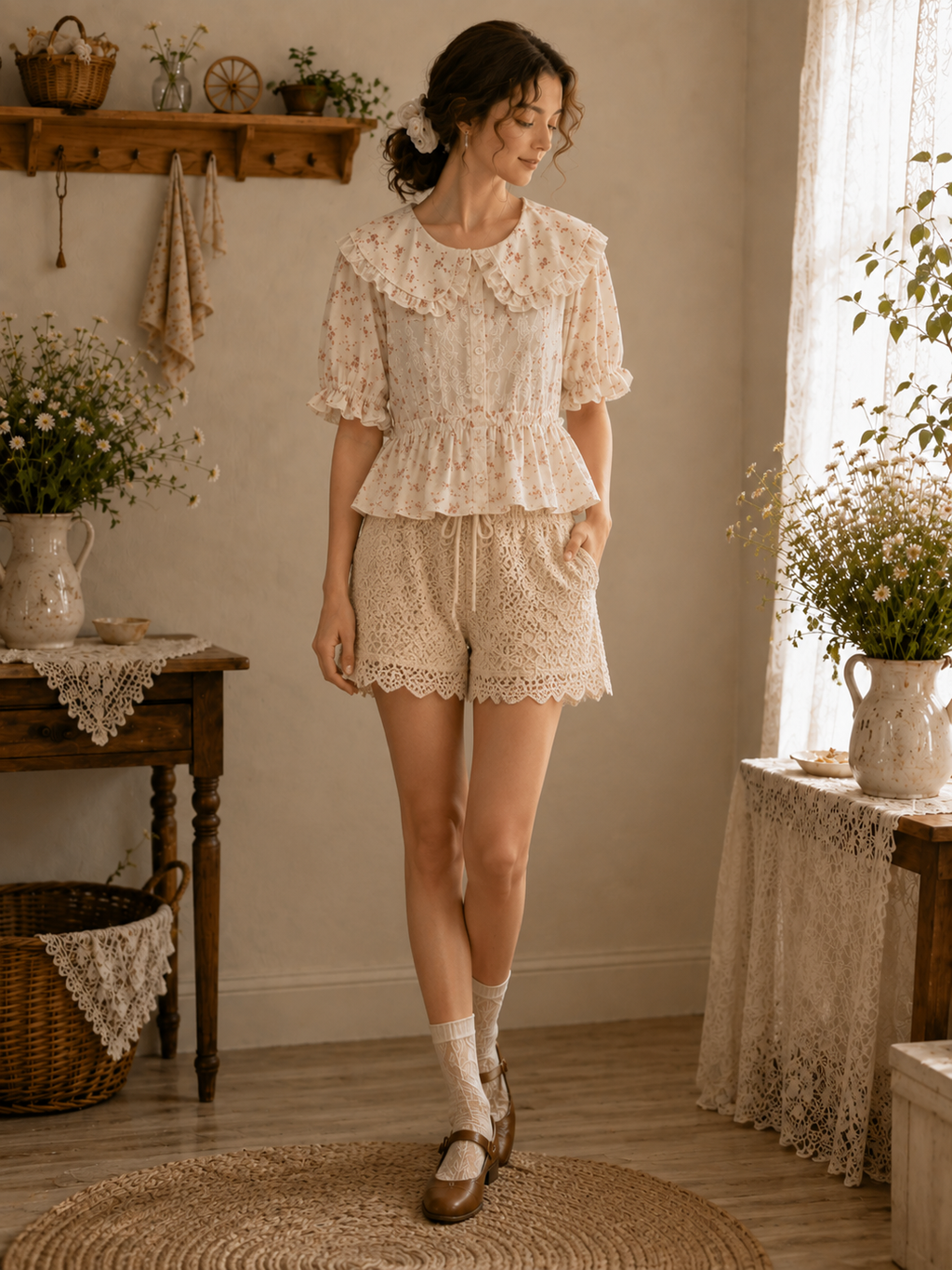 Romantisk shorts med virkad spets
